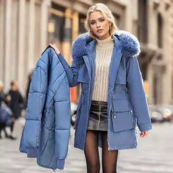 Мода живое лицо живое желчь средний и длинный женский пирог преодолевает тенденцию носить женские хлопковые куртки на талии зимой 2024 года M чёрный