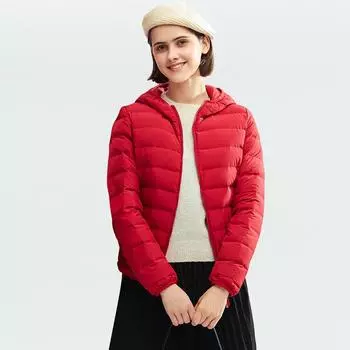 МОДА Зима 2024 Бесшовная тканая легкая пуховая куртка женская модная корейская версия тонкая пара легкая куртка с капюшоном одежда S белый