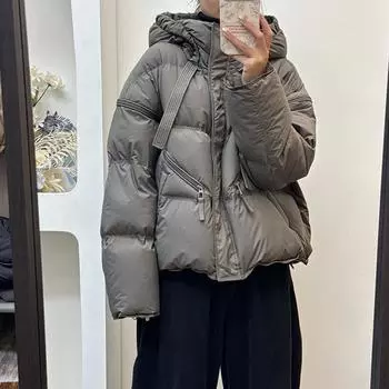 МОДА Зима 2024 года с капюшоном, утолщенный пух, женская короткая белая утиная пуховая теплая пуховая одежда для хлеба, модная одежда S does not support returns чёрный