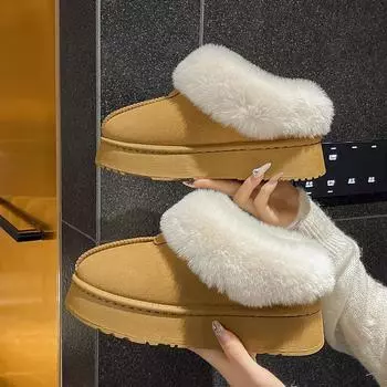 мода зима 2024 новые женские толстые подошвы скользящие зимние сапоги модные женские теплые утолщенные однотонные женские сапоги Botines Mujer 36 чёрный