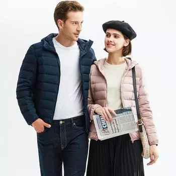 МОДА Зима 2025 Бесшовная тканая легкая пуховая куртка женская модная корейская версия тонкая пара легкая куртка с капюшоном одежда S