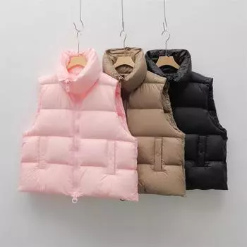 МОДА зима 90 белый гусиный пух простой универсальный зимний новый однотонный жилет теплый пуховый жилет женская одежда S чёрный