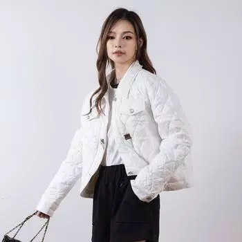 МОДА Зима 90 Новый национальный стандарт флисовая куртка Xiaoxiang Зимняя теплая ромбовидная куртка с пряжкой Женская одежда S белый