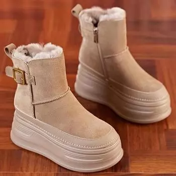 мода Зима на открытом воздухе Новинка 2024 года Высококачественные замшевые женские ботинки на платформе Скрытый каблук Теплые женские ботильоны Botines De Mujer 34 чёрный