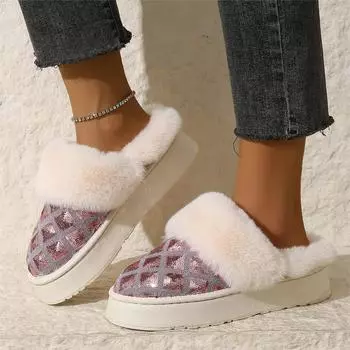 мода Зима Новые Модные Круглые Головы Однотонные Большие Женские Хлопковые Тапочки Носить Толстую Подошву Удобная Женская Обувь На Открытом Воздухе 35 чёрный