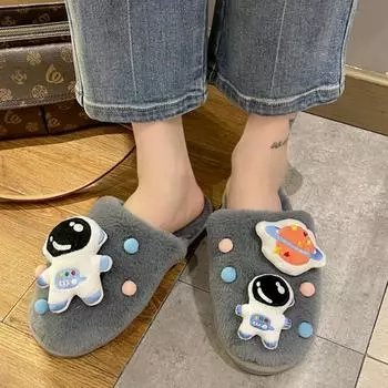 мода Зима Новые женские домашние астронавты Планета Декоративные пушистые мохнатые хлопковые швабры 36-37 чёрный