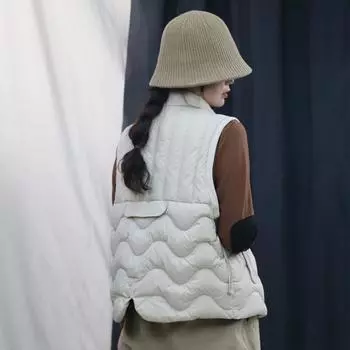 МОДА зима новый белый утиный пух теплый литературный свободный тонкий пуховый жилет женский верхний топ Одежда M бежевый