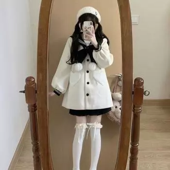 МОДА зимнее милое ветровое уменьшение возраста темно-синий воротник шерстяное пальто универсальное мягкое восковое сен маленькая женская одежда S чёрный