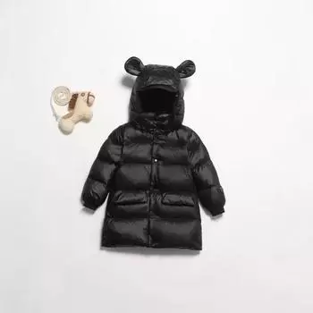 МОДА зимние новые детские средней длины утепленные пуховики для мальчиков и девочек средние маленькие детские куртки с капюшоном модные 90cm чёрный