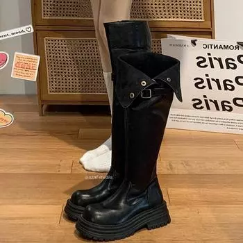 мода Зимние современные женские сапоги выше колена Модные длинные ботильоны без застежек Дизайнерские туфли на высоком каблуке Botas De Mujer 35 коричневый