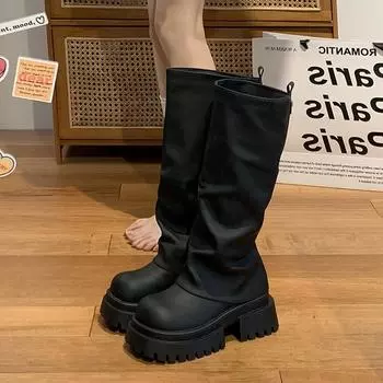 мода Зимние женские сапоги в стиле панк до колена Модные длинные сапоги-ботфорты в стиле рыцаря на платформе с толстым каблуком Botas Mujer 35