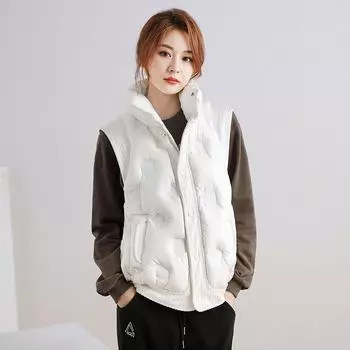 МОДА зимний пуховый жилет женский 2024 зимний прижимной клеевой воротник-стойка маленький короткий внешний жилет жилет жилет модная одежда M чёрный