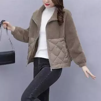 МОДА Зимний свитер на молнии из овечьей шерсти для женщин 2024 года, новая маленькая ароматная хлопковая одежда, короткая утолщенная флисовая куртка, одежда S темно-коричневого