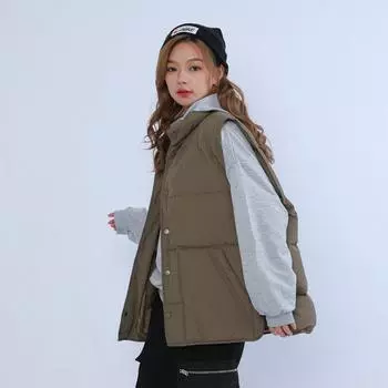 МОДА Зимний свободный флисовый простой жилет без рукавов с воротником-стойкой, женский новый пуховый жилет, одежда One size чёрный