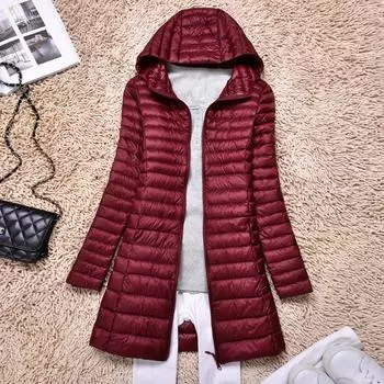 МОДА Зимняя легкая пуховая куртка женская средняя и длинная с капюшоном Slim Fit Plus Size Женская пуховая куртка Одежда M хаки