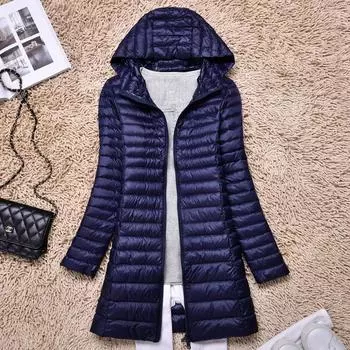 МОДА Зимняя легкая пуховая куртка женская средняя и длинная с капюшоном Slim Fit Plus Size Женская пуховая куртка Одежда M