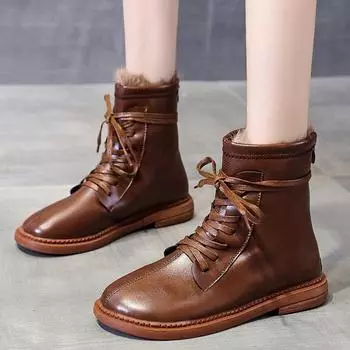 мода Зимняя мода Женские ботинки Ботильоны на шнуровке Женские туфли с круглым носком Удобные ботинки Женские туфли на плоской подошве Женские кроссовки 35 коричневый