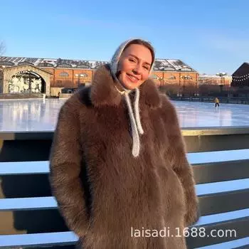 МОДА Зимняя молодая меховая женская куртка средней длины, свободная сетка, красное жареное уличное имитация лисьего плюша, пальто S светло-синий