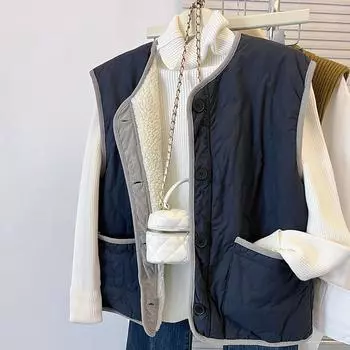 МОДА Зимняя новая куртка из овечьей шерсти для женщин 2024 года, свободный утепленный жилет без рукавов для женщин S абрикосовый