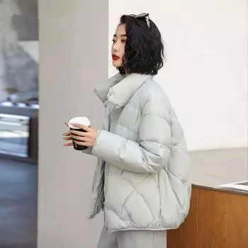 МОДА зимняя новая модная свободная куртка-пуховик женская короткая утолщенная куртка-хлеб воротник стойка теплая куртка Одежда S белый