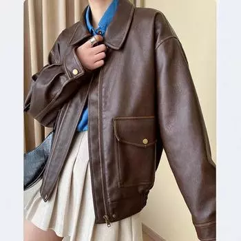 МОДА зимняя новая женская одежда Американский ретро стиль старые деньги и куртка sa куртка мотоцикла Одежда S темно-коричневого