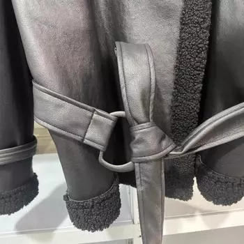 МОДА зимняя новая женская одежда черный пояс меховая интегрированная куртка повседневная красивая куртка Одежда XS чёрный