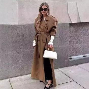 МОДА Зимняя новая женская одежда французская повседневная средняя и длинная с поясом шерстяная одежда S