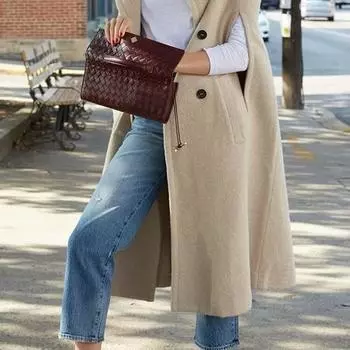 МОДА Зимняя новая женская одежда Темперамент Повседневный британский стиль Без рукавов Однотонный плащ Высокий ворот Большие размеры Одежда S абрикосовый