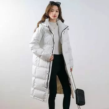 МОДА Зимняя новинка 90-х годов Белая гусиная пуховая куртка с капюшоном для мужчин и женщин Молодежная средняя и длинная утолщенная куртка Одежда S белый