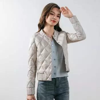МОДА зимняя новинка 90 пуховая простая внутренняя посадка женская пуховая ромбовидная круглая горловина женская легкая пуховая куртка Одежда M чёрный