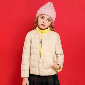 МОДА зимняя новинка для детей среднего и старшего возраста легкая и тонкая без воротника детская короткая теплая одежда 110cm жёлтый
