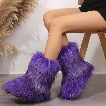 мода Зимняя обувь Женские зимние пушистые меховые сапоги Женские плюшевые теплые зимние сапоги Роскошная обувь Меховые сапоги Мода 36 фиолетовый