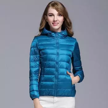 МОДА Зимняя тонкая модная портативная пуховая женская короткая облегающая корейская белая зимняя одежда с капюшоном на утином пуху S белый
