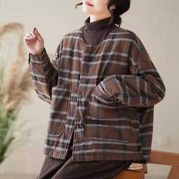 МОДА Зимняя винтажная льняная одежда с песком и ворсом, стеганая, жареная, цветная, фактурная, клетчатая, утолщенная, стеганая, теплая, стеганая одежда M