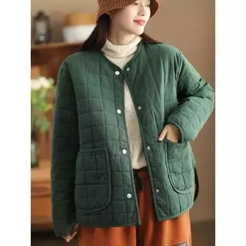 МОДА Зимняя винтажная утепленная женская хлопковая подкладка с большим карманом и круглым вырезом, теплая одежда с подкладкой M чёрный