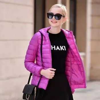 МОДА Зимняя женская 2024 Зимняя новая куртка-пуховик женская с капюшоном Тонкая куртка большого размера Одежда M красный