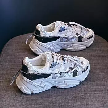 мода Зимняя женская обувь мода на шнуровке спортивная обувь дышащая повседневная женская обувь кроссовки на платформе zapatillas mujer 2024 35 чёрный