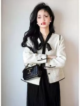 МОДА Знаменитая фея 2024 Весна Новый Xiaoxiang Знаменитость Темперамент Элегантные блестки Короткая куртка Одежда S белый