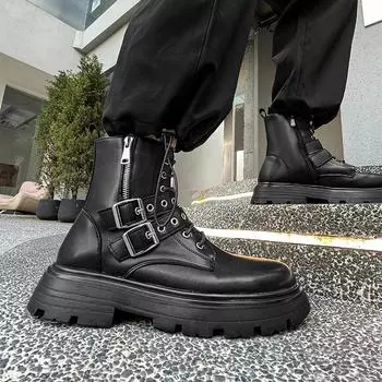 МодаБританский стиль Мужская обувь Черные ботинки Мужские осенне-зимние новые высокие кожаные модные короткие ботинки Верхние ботинки Chaussure Homme 38 чёрный