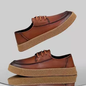 МодаБританский стиль Мужские туфли из натуральной кожи Официальные туфли Модные мужские повседневные туфли на плоской подошве на шнуровке Мужская вулканизированная обувь для отдыха и прогулок 38 чёрный