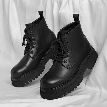 МодаБританский стильМужские высокие кожаные туфлиДеловые туфлиУниверсальная повседневная обувьУдаропоглощающая обувьИзносостойкая 38 чёрный