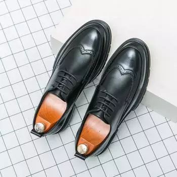 МодаБританский стиль Повседневная кожаная обувь Модная брендовая деловая обувь Мягкие удобные мужские туфли-броги Элегантная обувь Оксфорд 38 чёрный