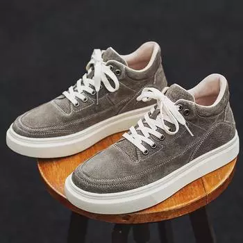 МодаБританский стильВысокие туфлиМужские замшевые туфлиПовседневная обувь на толстой подошвеМужские походные туфлиНа шнуровкеХаки модные туфли 38 темный кофе