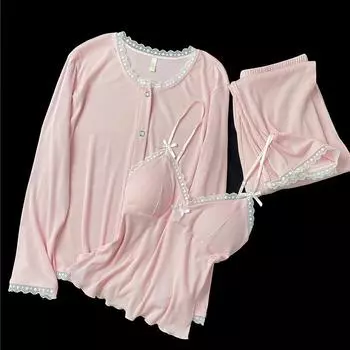 Modal 3Pcs Pajamas Set Sleepwear Female Sexy Cami&trousers Pijamas Suit Intimate Lingerie Loose Casual Home Clothes Lounge Wear M серый