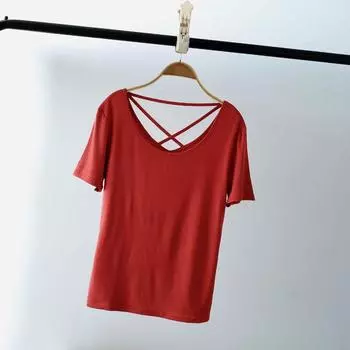 Модал Базовая рубашка Женская повседневная тонкая летняя футболка с открытой спиной приталенная футболка с круглым вырезом и короткими рукавами M белый