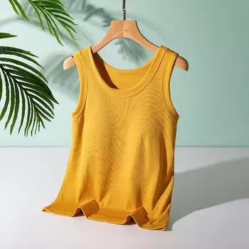 Modal Cami with Chest Padding Summer Versitile Fashion Sleeveless Top Women Solid Inner wear Plus size Sling Bottoming Shirt Orange XL (50.00 kg-60.00 kg recommended