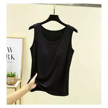 Modal Cami with Chest Padding Women Summer Loose Sleeveless Sling Plus size Slimming Bra-Free Thin Base Top Black XL (60.00 kg-70.00 kg recommended