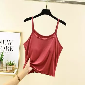 Modal Chest Pad Sling Women s Summer Thin Sleeveless Tops Minimalist Pure Color Wear-Free Bra One-Piece Bottoming Shirt Brick Red M (recommended 40.00 kg-50.00 kg