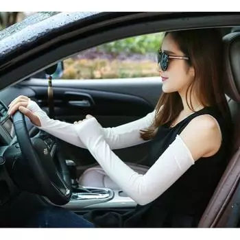 Modal Cotton Summer Women Sun Protection Gloves UV Protection Thin X-long Driving Ice Sleeve Men s Arm Sleeve Ladies White One size