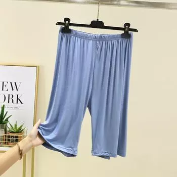 Modal Cropped Pants Women s Summer Pure Color Plus Size High Waist All-Matching Loungewear Pajama Shorts Casual Thin Outer Shorts Light Blue 2XL (70.00 kg-80.00 kg recommended